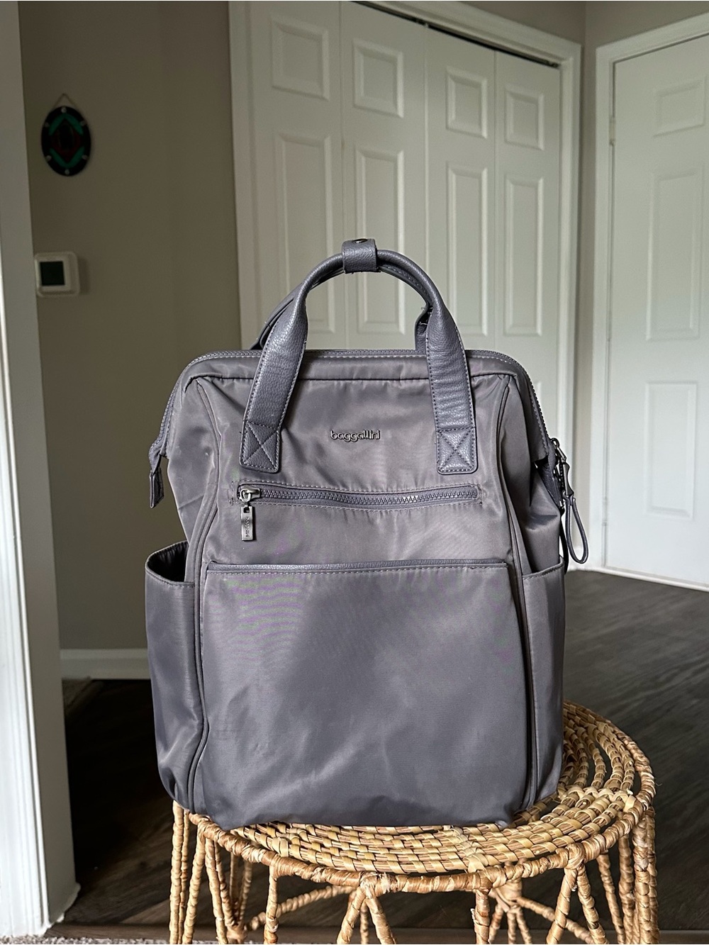 Baggallini Soho Gray Backpack Tote with Dual Top Handles Laptop Bag